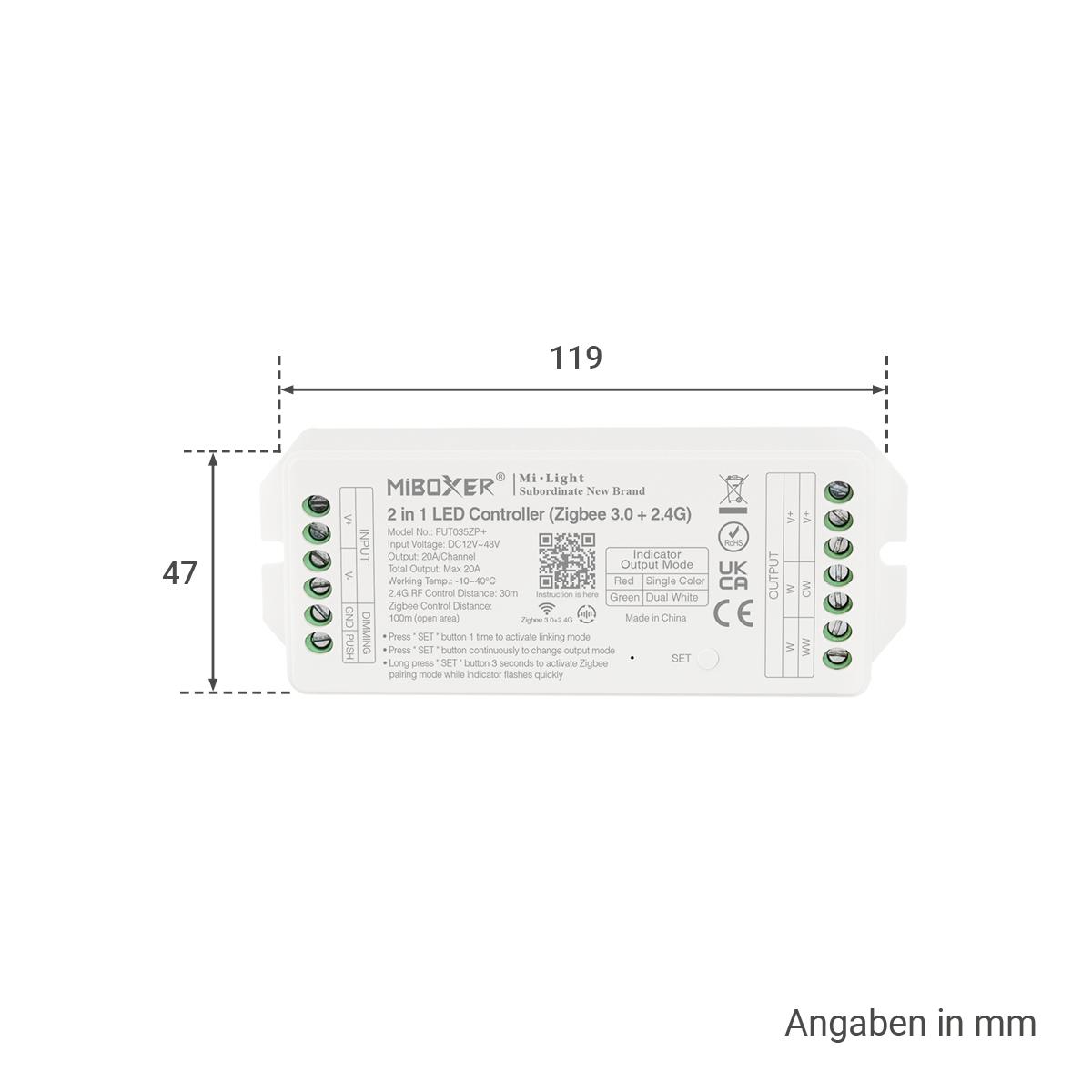 MiBoxer Zigbee 3.0 + 2.4GHz CCT LED Controller 2 in 1 Einfarbig / Dual White 12/48V Tuya Alexa Google Steuerung FUT035ZP+