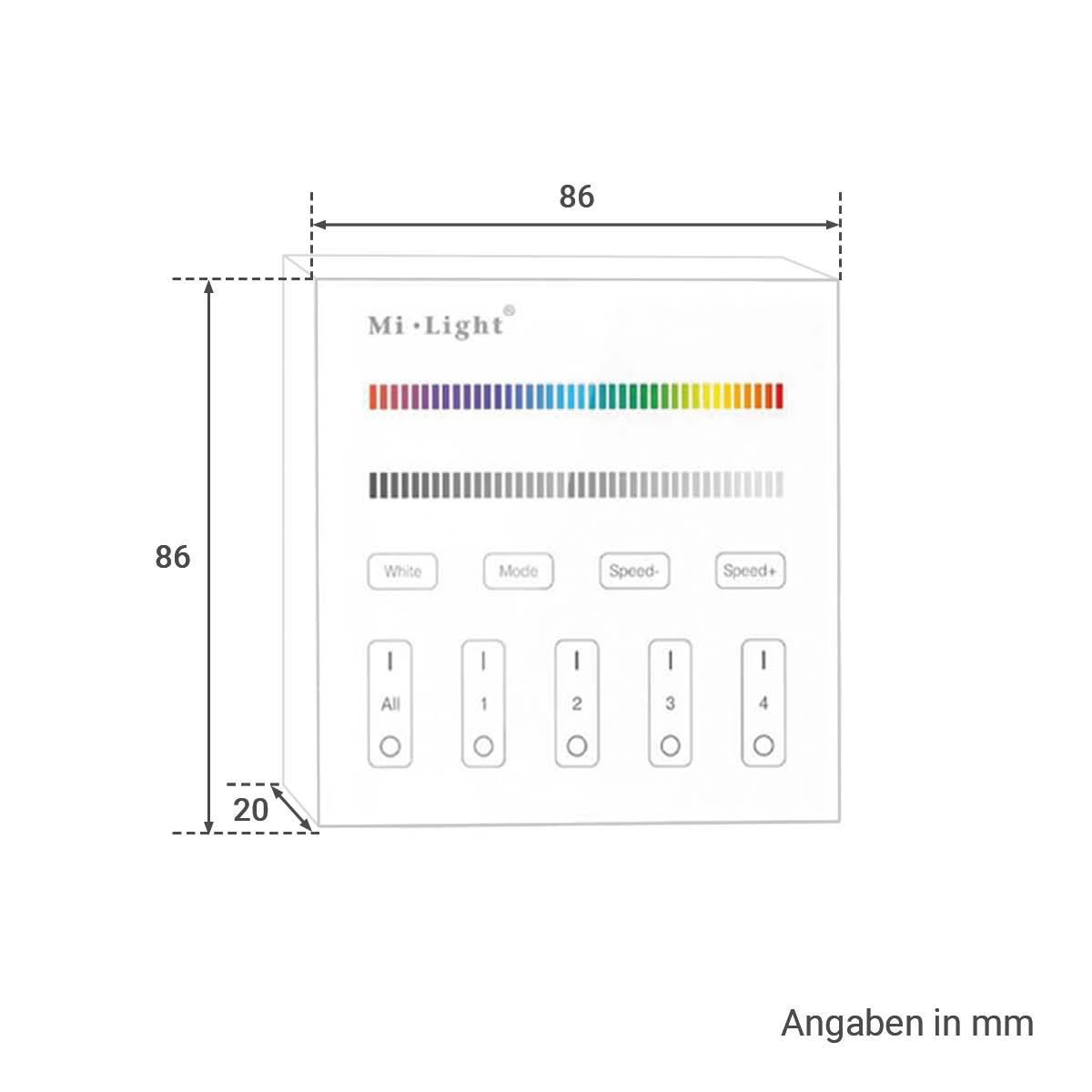 MiBoxer RGBW Wandschalter 4 Zonen Aufbau Dimmen Schalten Farbsteuerung batteriebetrieben B3