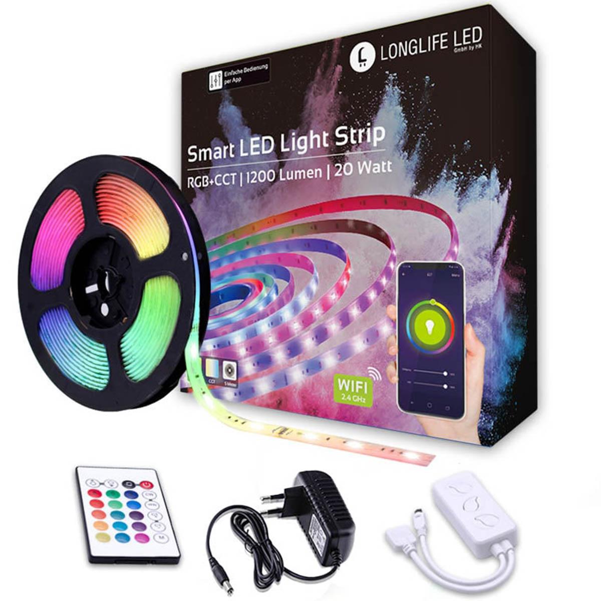 LED Streifen RGB+CCT 20W 5 Meter WiFi + Musik steuerbar inkl. Netzteil