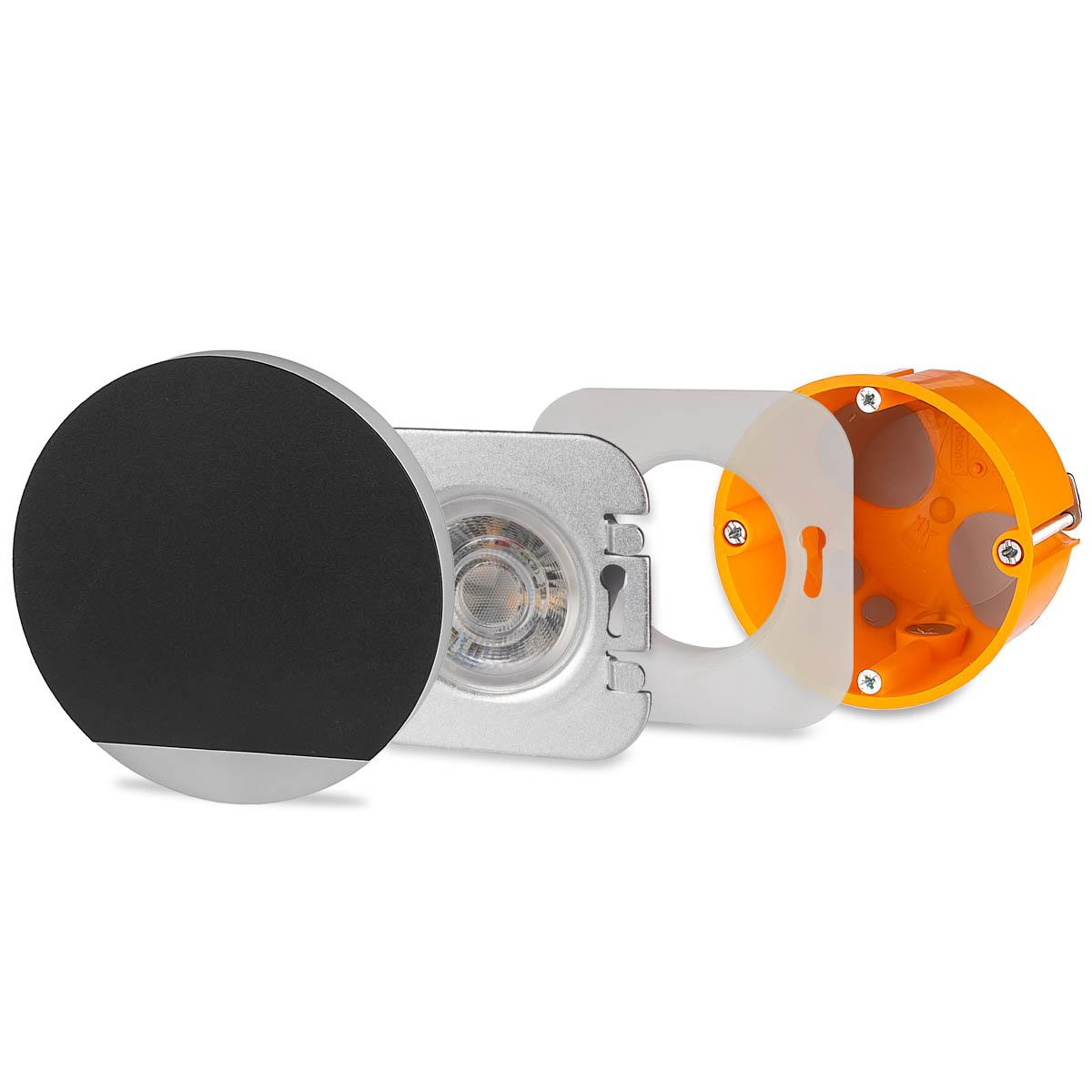 LED Treppenleuchte IP44 rund schwarz - Lichtfarbe: Warmweiß 1,5W - Lichtaustritt: Orbis