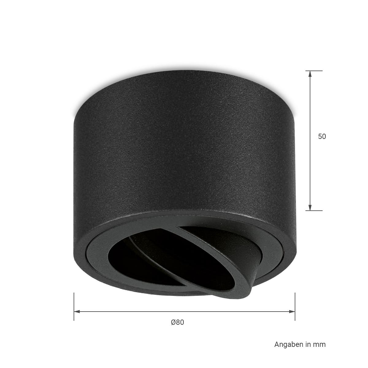 Flacher Aufbaustrahler schwarz rund für LED-Modul schwenkbar Deckenleuchte