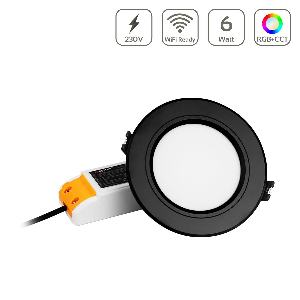 MiBoxer RGB+CCT LED Einbaustrahler rund schwarz 6W Ø118mm 2.4GHz WiFi ready FUT068B