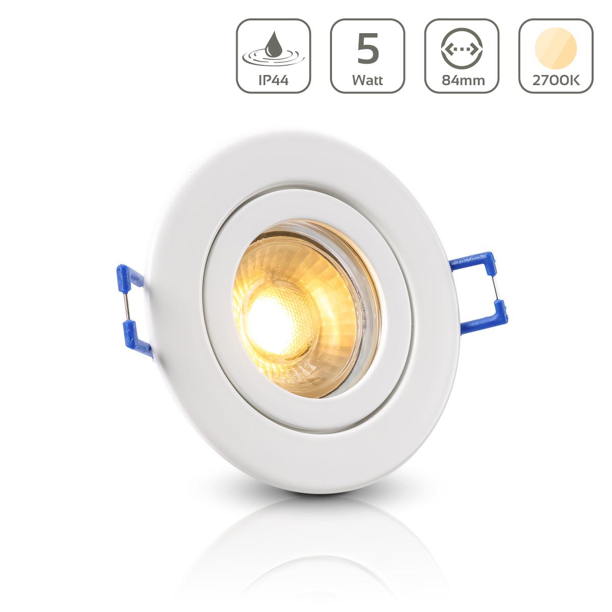Einbauspot IP44 rund - Farbe: weiß - LED Leuchtmittel:  GU10 5W warmweiß