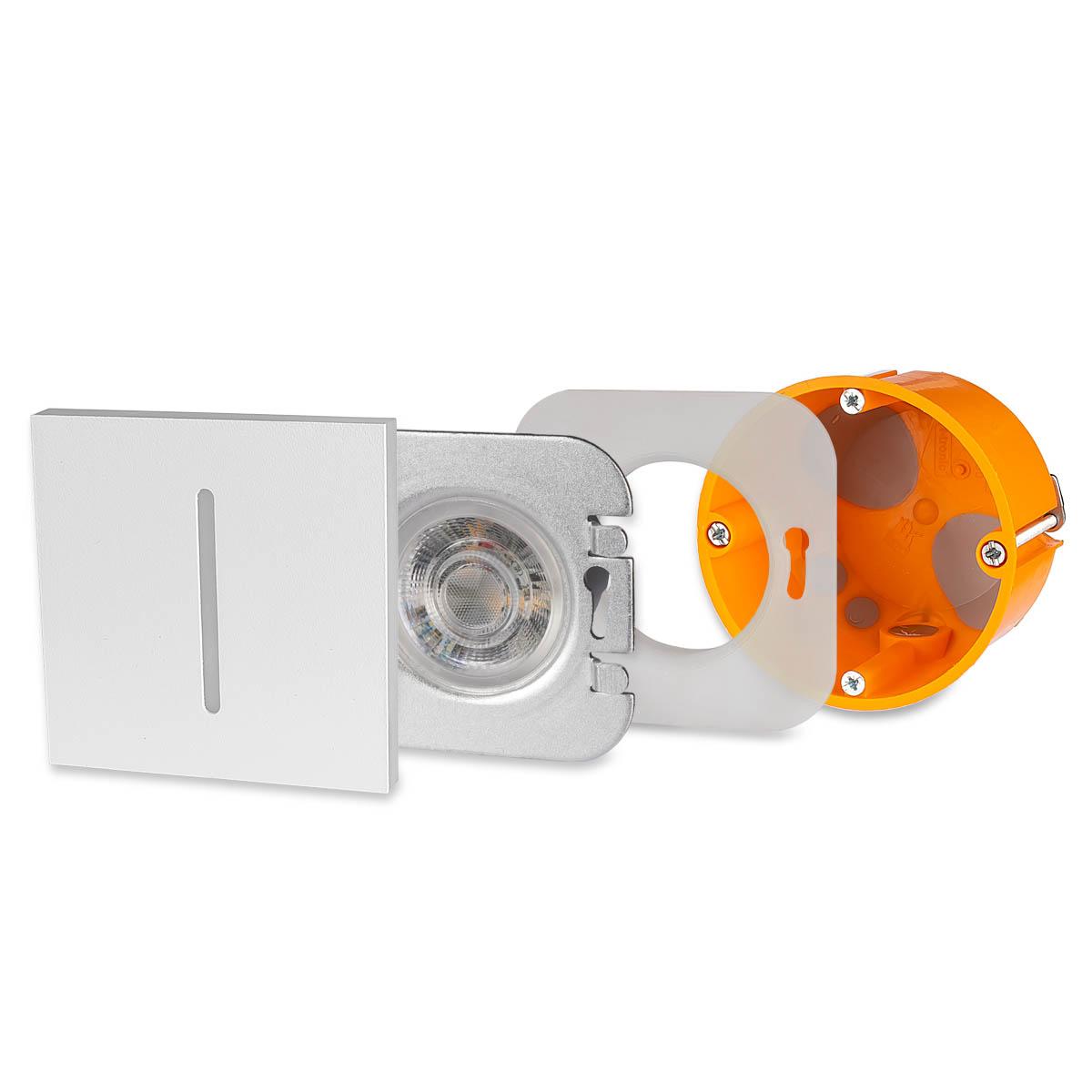 IP44 LED Treppenbeleuchtung 230V Treppenlicht eckig weiß - Unterteil Lichtfarbe: Warmweiß 3000K 1,5W - Lichtaustritt: Fokus