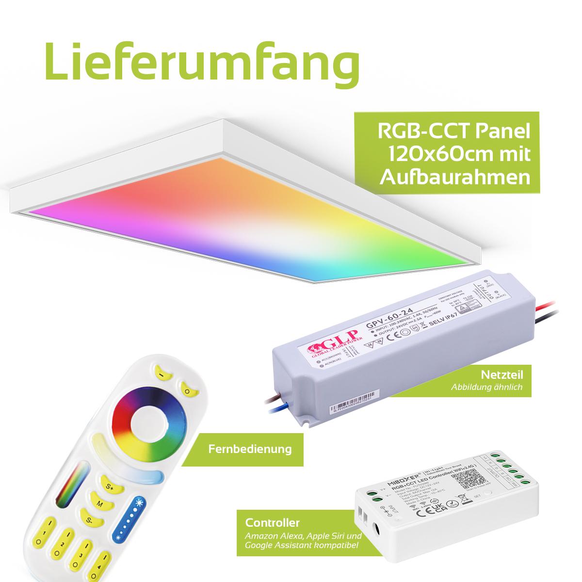 RGB+CCT LED Panel 120x60cm inkl. MiBoxer Smarthomesteuerung 60W 24V Rahmen weiß - Panelmontage:  Aufbaurahmen Click weiß