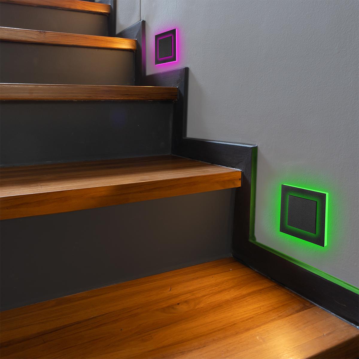 LED Treppenleuchte IP44 eckig schwarz - Lichtfarbe: RGB Warmweiß 3W - Lichtaustritt: Doppio