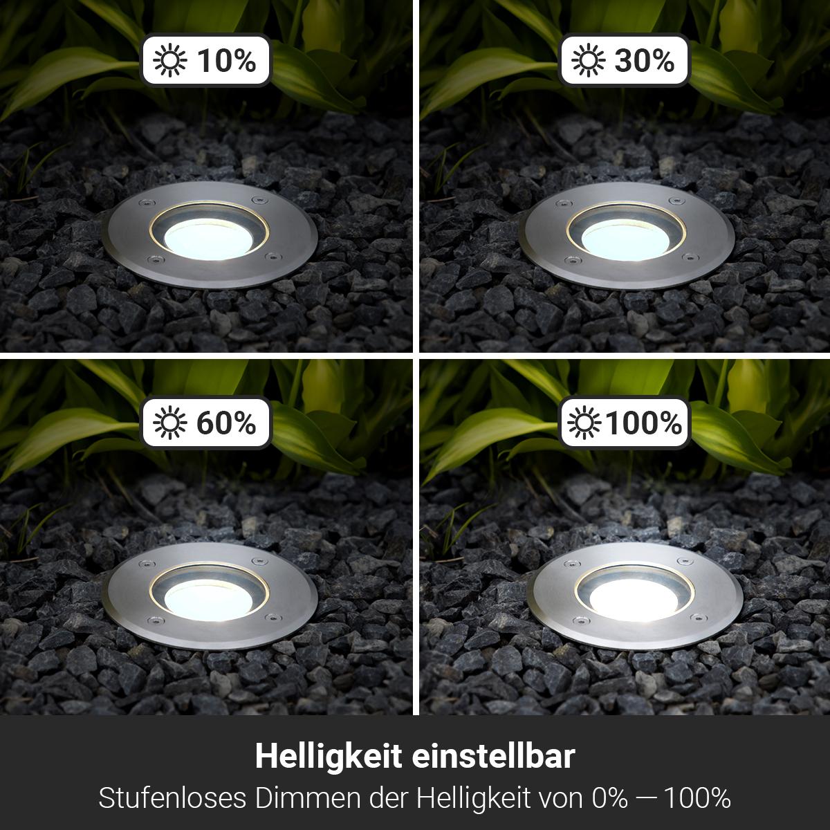 LED Bodeneinbaustrahler FLACH rund Edelstahl 230V IP67 - Leuchtmittel: 5W 4000K DIMMBAR 120° - Anzahl: 1x