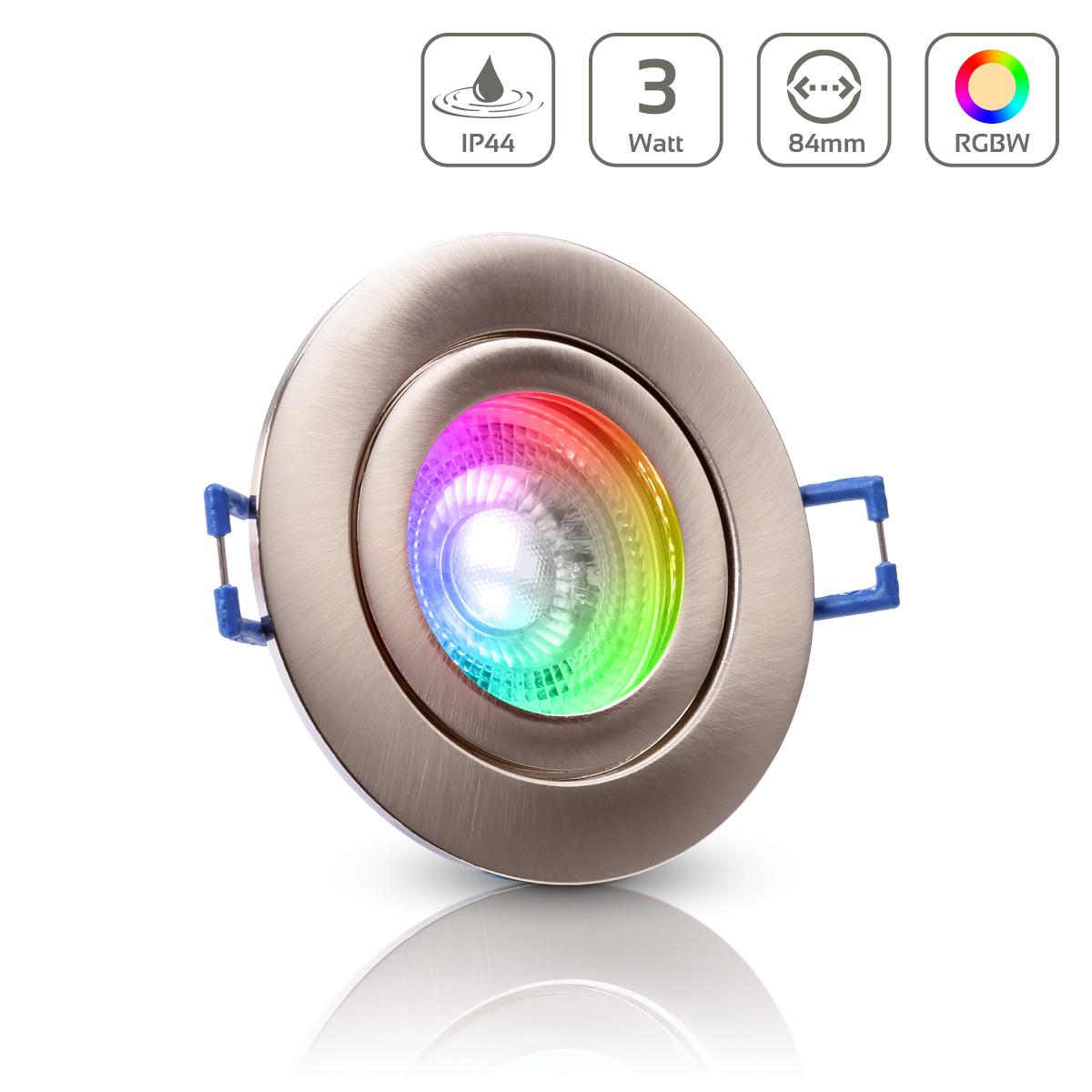 Einbauspot IP44 rund - Farbe: Edelstahl gebürstet - LED Leuchtmittel:  GU10 3W RGBW