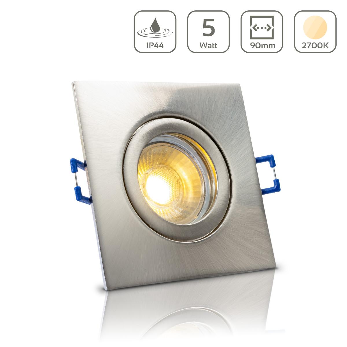 Einbauspot IP44 eckig - Farbe:  Edelstahl-gebürstet - LED Leuchtmittel:  GU10 5W warmweiß