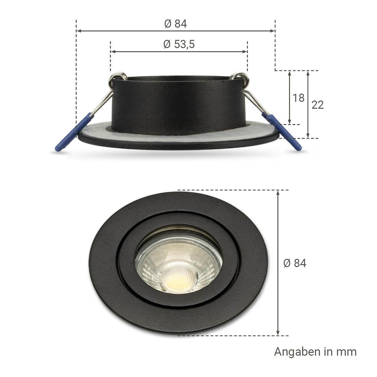Einbauspot IP44 rund - Farbe: schwarz - LED Leuchtmittel:  GU10 5W warmweiß dimmbar
