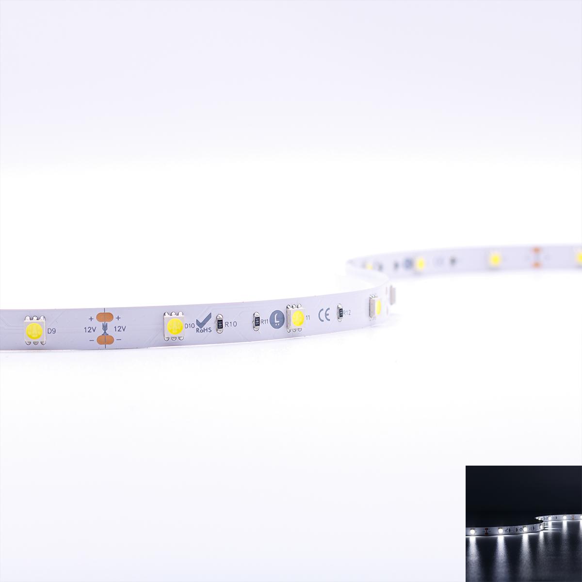 Strip 12V LED Streifen 5M 7,2W/m 30LED/m 10mm - Lichtfarbe: Kaltweiß 6000K - Schutzart: IP20