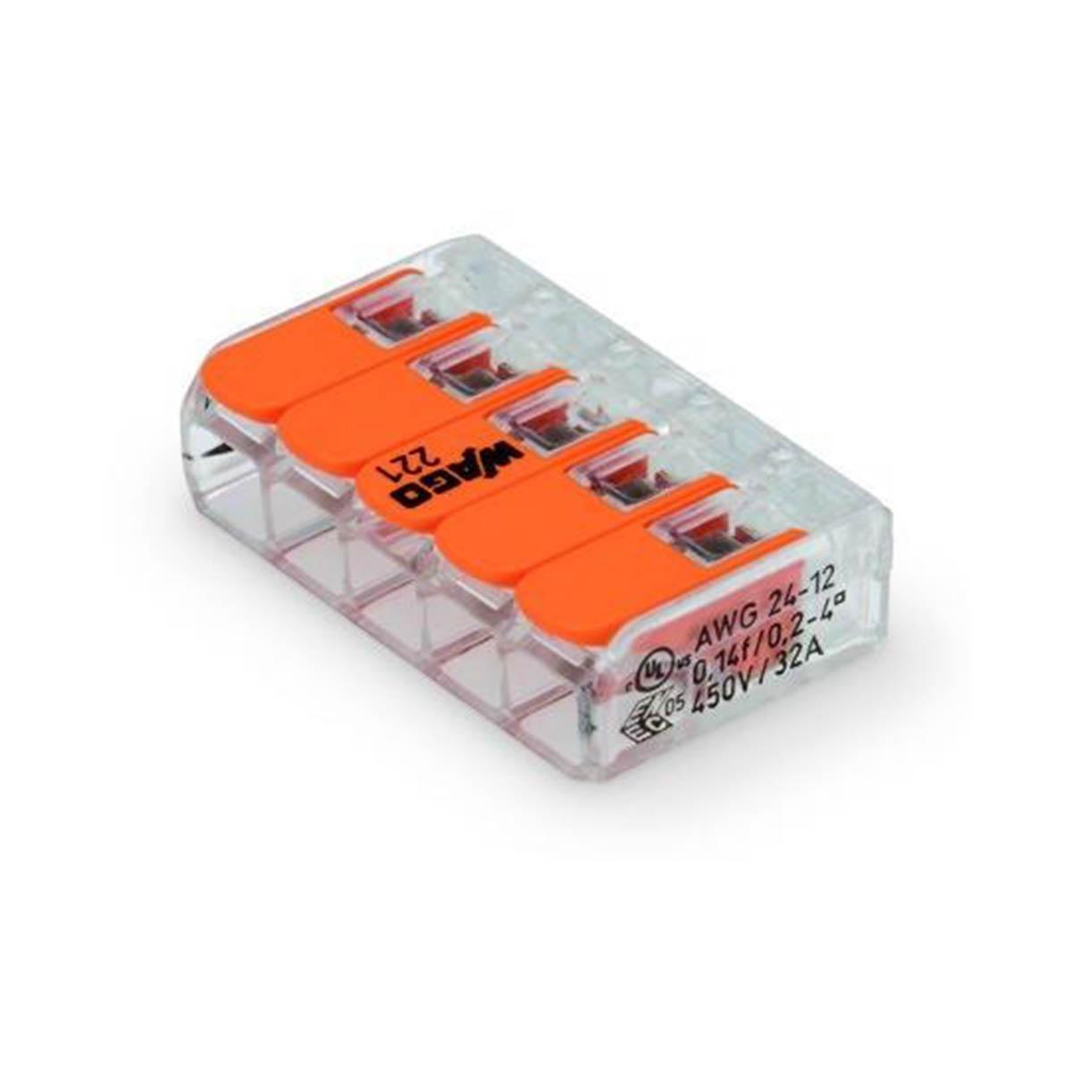 WAGO 5 Leiter COMPACT-Verbindungsklemme mit Hebel flexibel 221-415 (25 Stk. VPE)