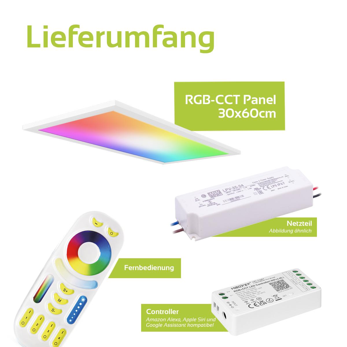 RGB+CCT LED Panel 60x30cm inkl. MiBoxer Smarthomesteuerung 24W 24V Rahmen weiß - Panelmontage: Ohne Montagezubehör