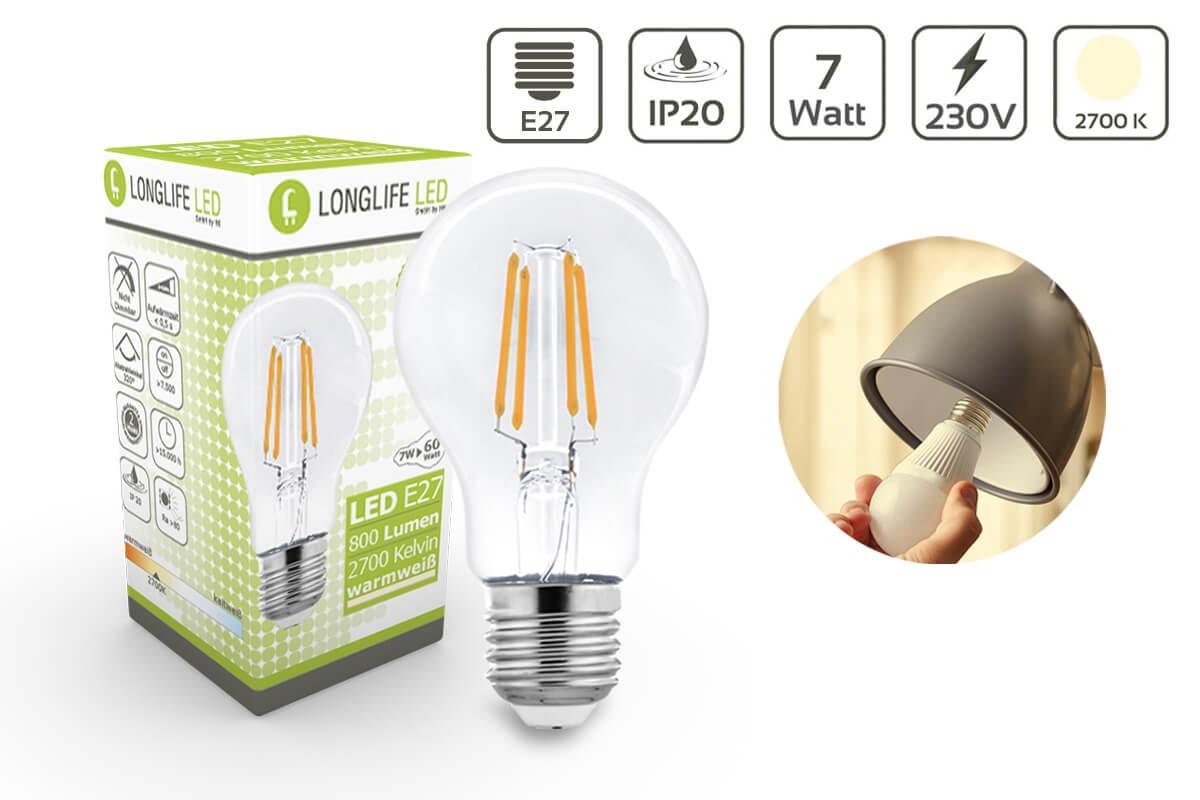 LED Lampe Filament E27 7W A60 2700K