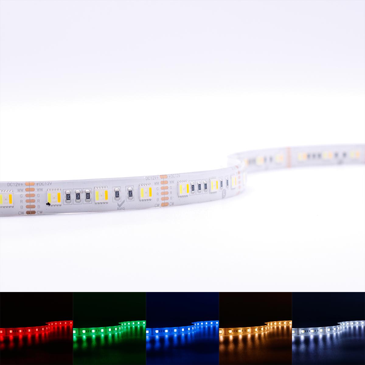 Strip RGB+CCT Dual Weiß 12V LED Streifen 5M 18W/m 60LED/m 12mm IP65 Farbwechsel RGB+2400-6500K