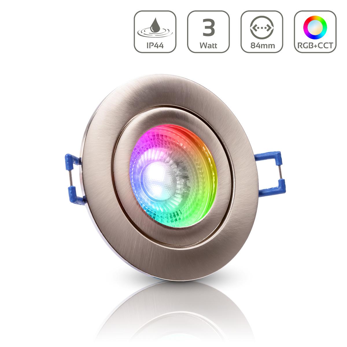 Einbauspot IP44 rund - Farbe: Edelstahl gebürstet - LED Leuchtmittel: GU10 5W RGB+CCT