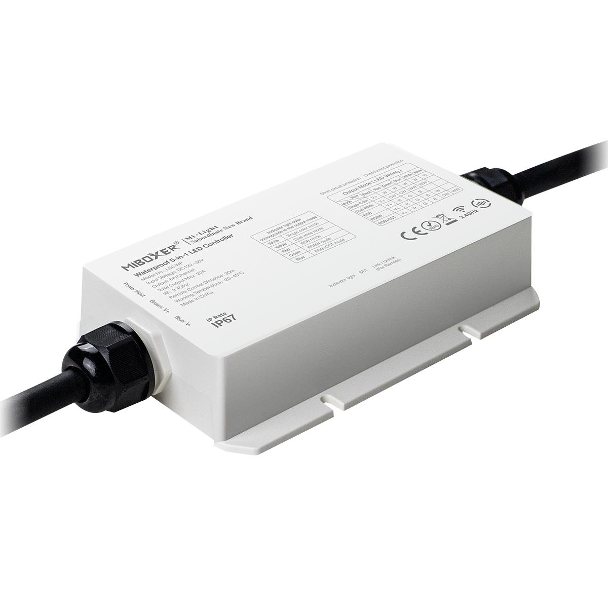 MiBoxer RGB+CCT Smart WiFi LED Controller IP67 5 Kanal 12/24V WiFi Tuya Alexa Google Steuerung WL5-WP