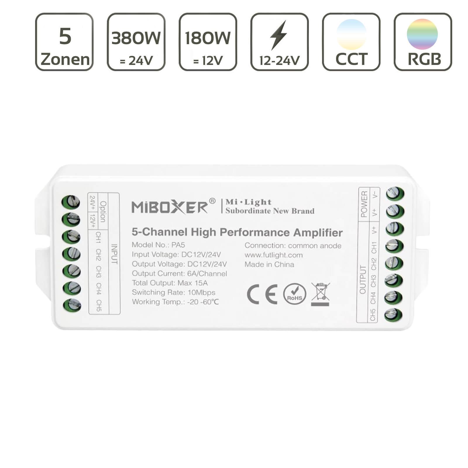 MiBoxer RGB+CCT Verstärker/Amplifier 5 Kanal 12/24V PA5