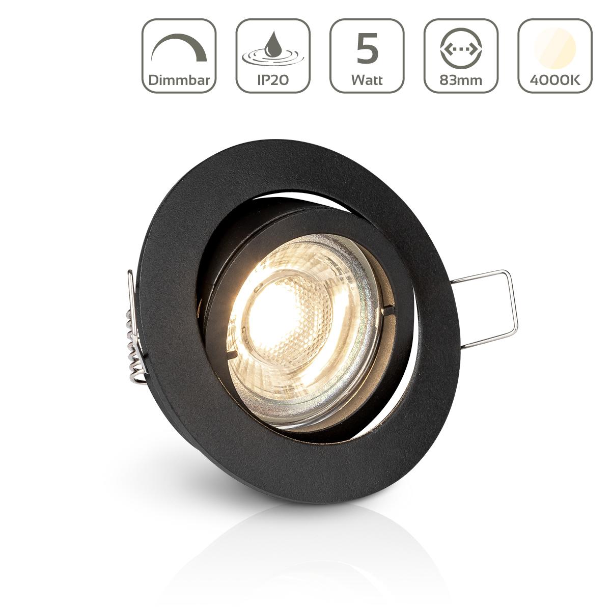 Einbauspot IP20 rund Bajonettverschluss - Farbe: schwarz - LED Leuchtmittel: GU10 5W neutralweiß dimmbar