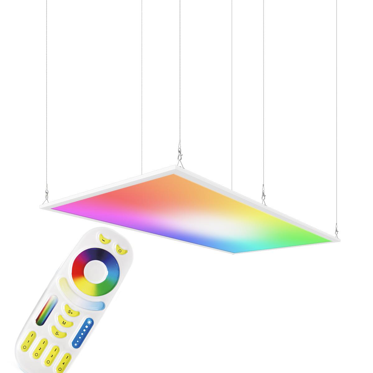 RGB+CCT LED Panel 120x60cm inkl. MiBoxer Smarthomesteuerung 60W 24V Rahmen weiß - Panelmontage:  Seilabhängung 1 Meter