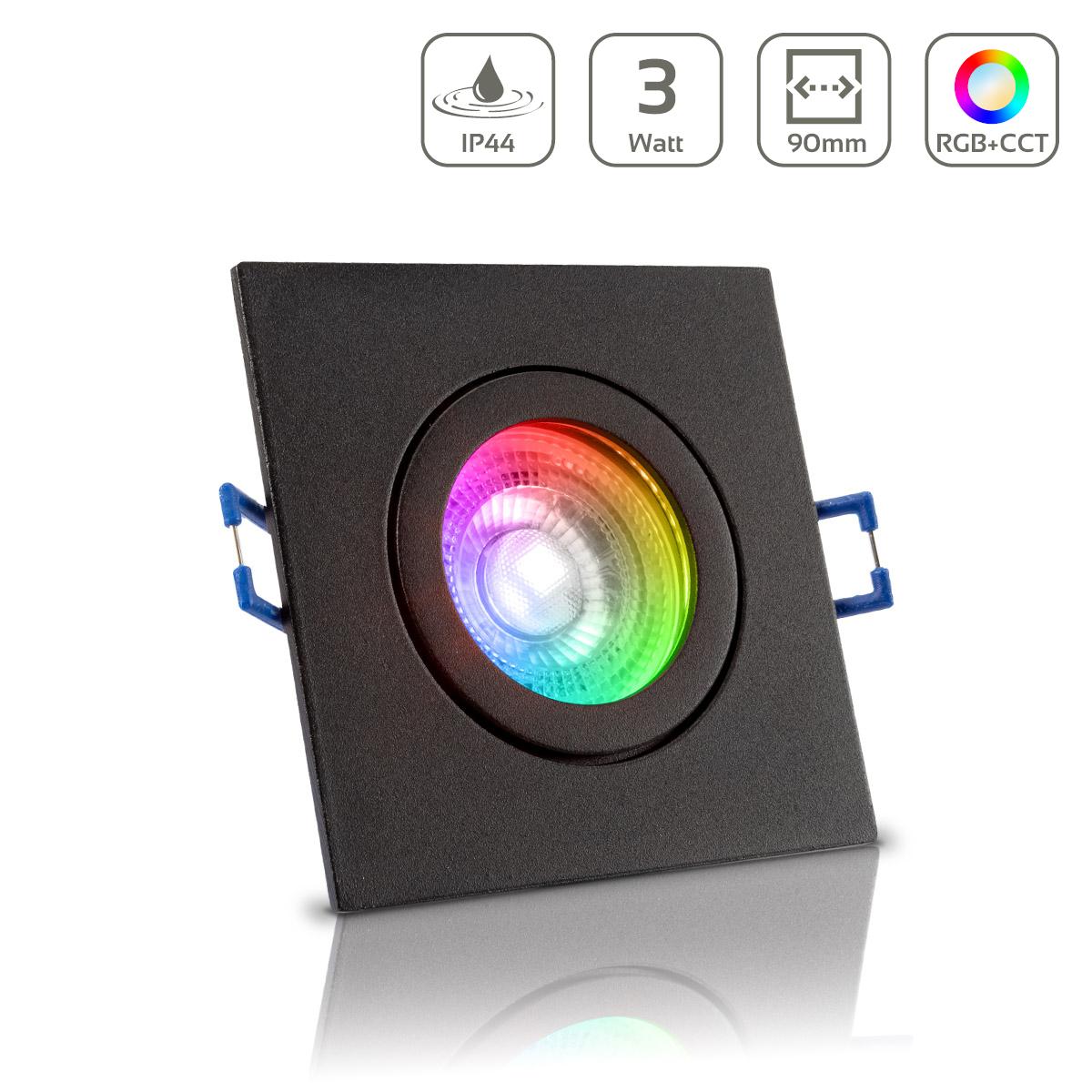Einbauspot IP44 eckig - Farbe: schwarz - LED Leuchtmittel: GU10 5W RGB+CCT