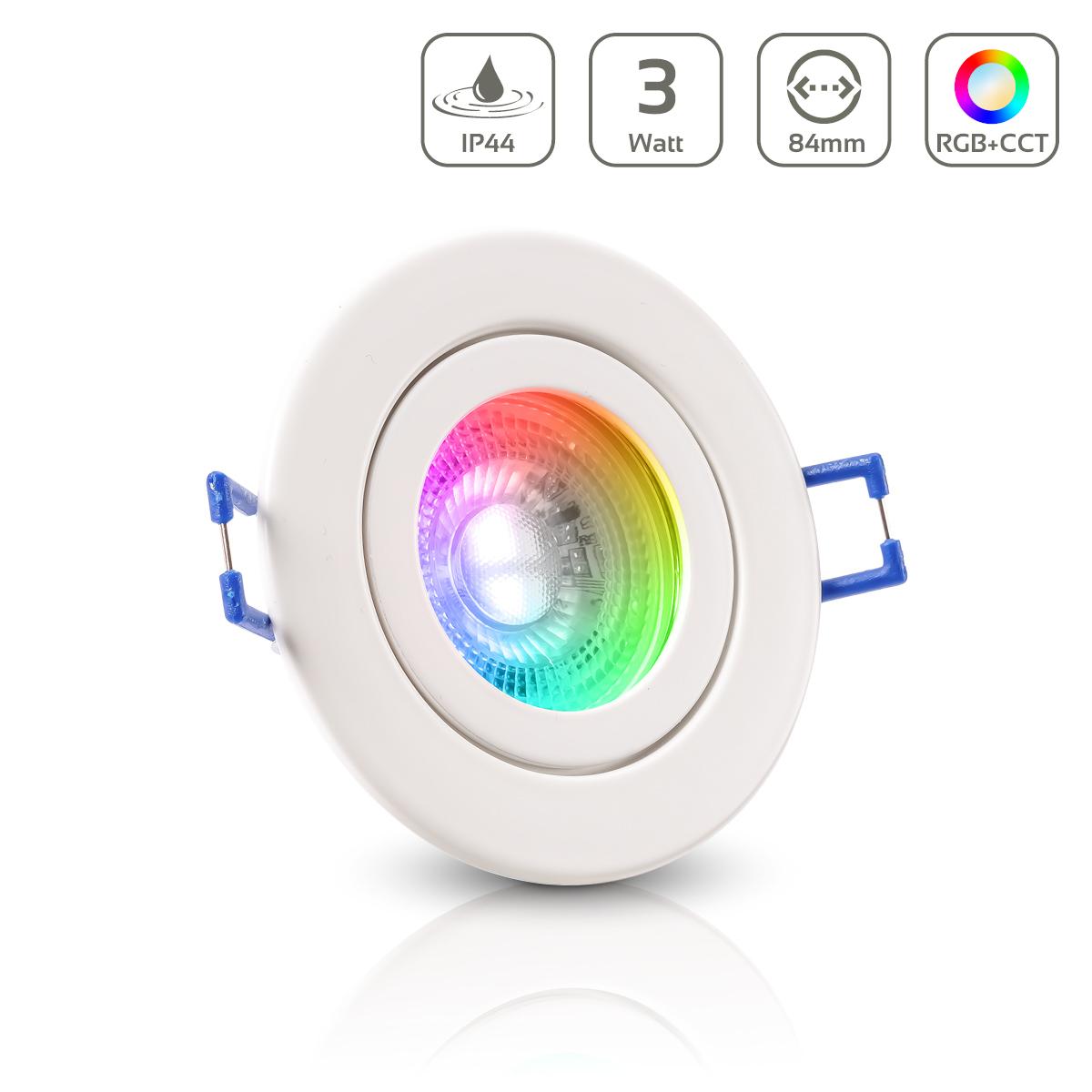 Einbauspot IP44 rund - Farbe: weiß - LED Leuchtmittel: GU10 5W RGB+CCT