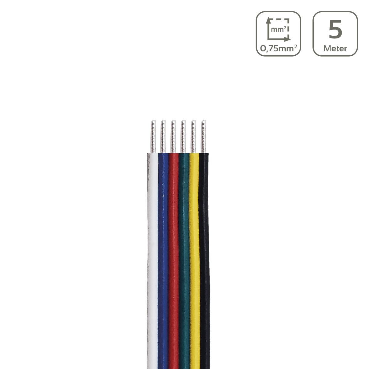 LED Kabel RGB+CCT 6-polig - Querschnitt: 6x0,75mm² / AWG18 - Länge: 5m