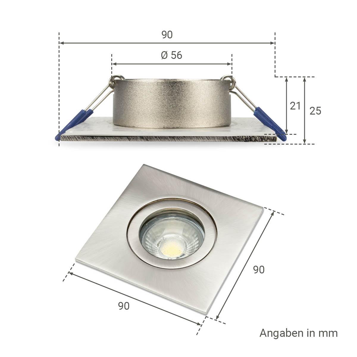 Einbauspot IP44 eckig - Farbe:  Edelstahl-gebürstet - LED Leuchtmittel:  GU10 5W warmweiß dimmbar