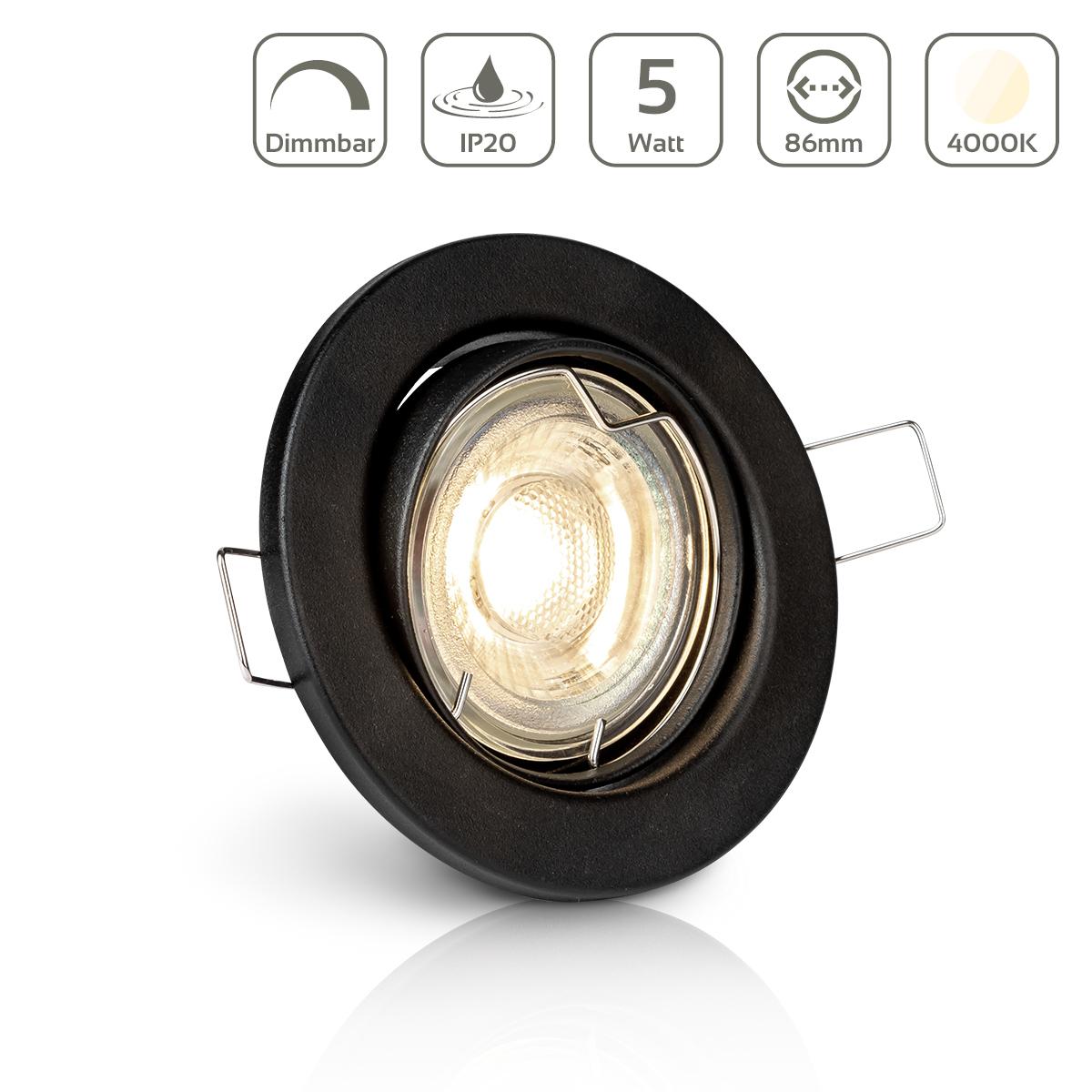 Einbauspot IP20 rund Sprengring - Farbe: schwarz - LED Leuchtmittel: GU10 5W neutralweiß dimmbar
