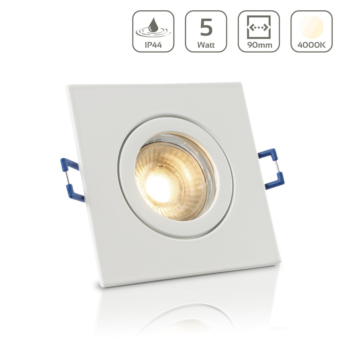 Einbauspot IP44 eckig - Farbe:  weiß - LED Leuchtmittel:  GU10 5W neutralweiß