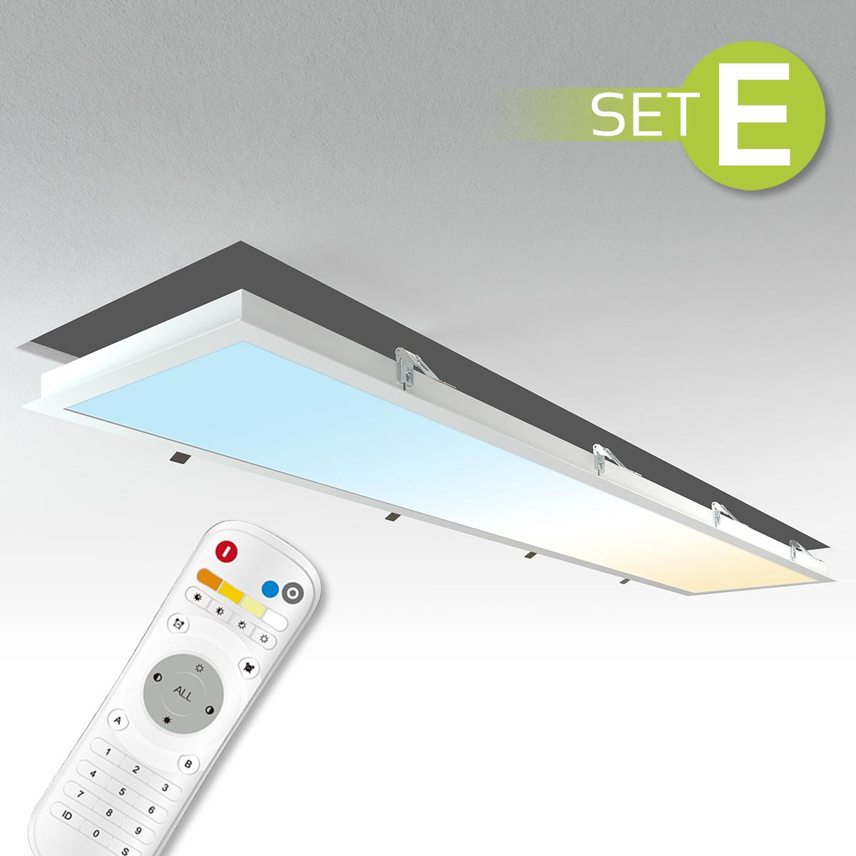 CCT LED Panel Set E | 150x30cm 48W 3000K-6000K Einbaurahmen weiß Netzteil Fernbedienung