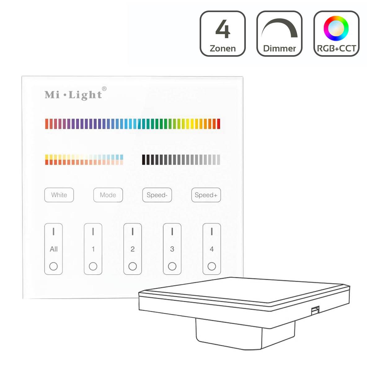 MiBoxer RGB+CCT Wandschalter 4 Zonen Einbau Dimmen Schalten Farbsteuerung 230V Anschluss T4