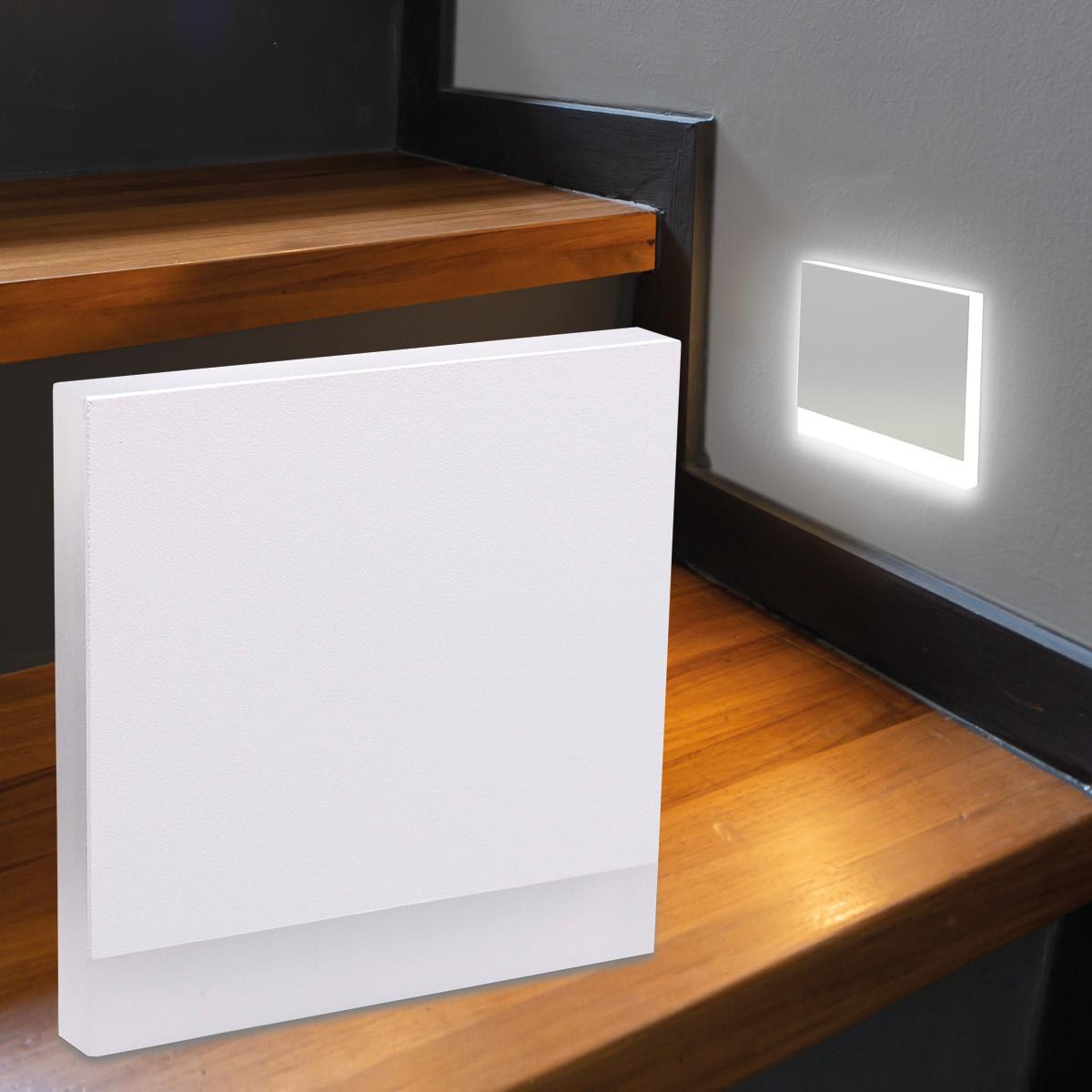 LED Treppenleuchte eckig weiß - Lichtfarbe: Neutralweiß 1,5W - Lichtaustritt: Orbis