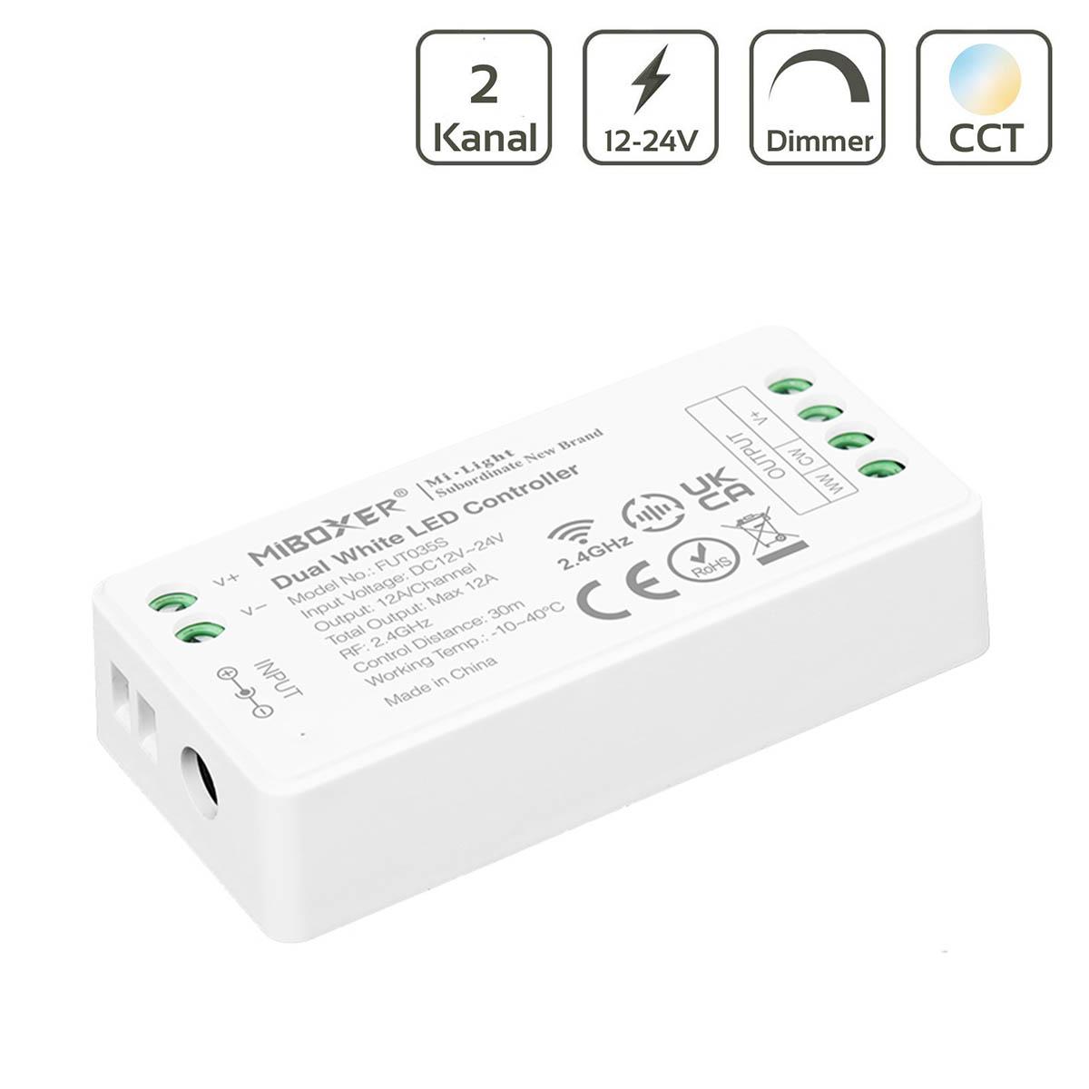 MiBoxer CCT LED Controller Mini 2 Kanal 12/24V Multifunktion LED Strip Panel Steuerung FUT035S