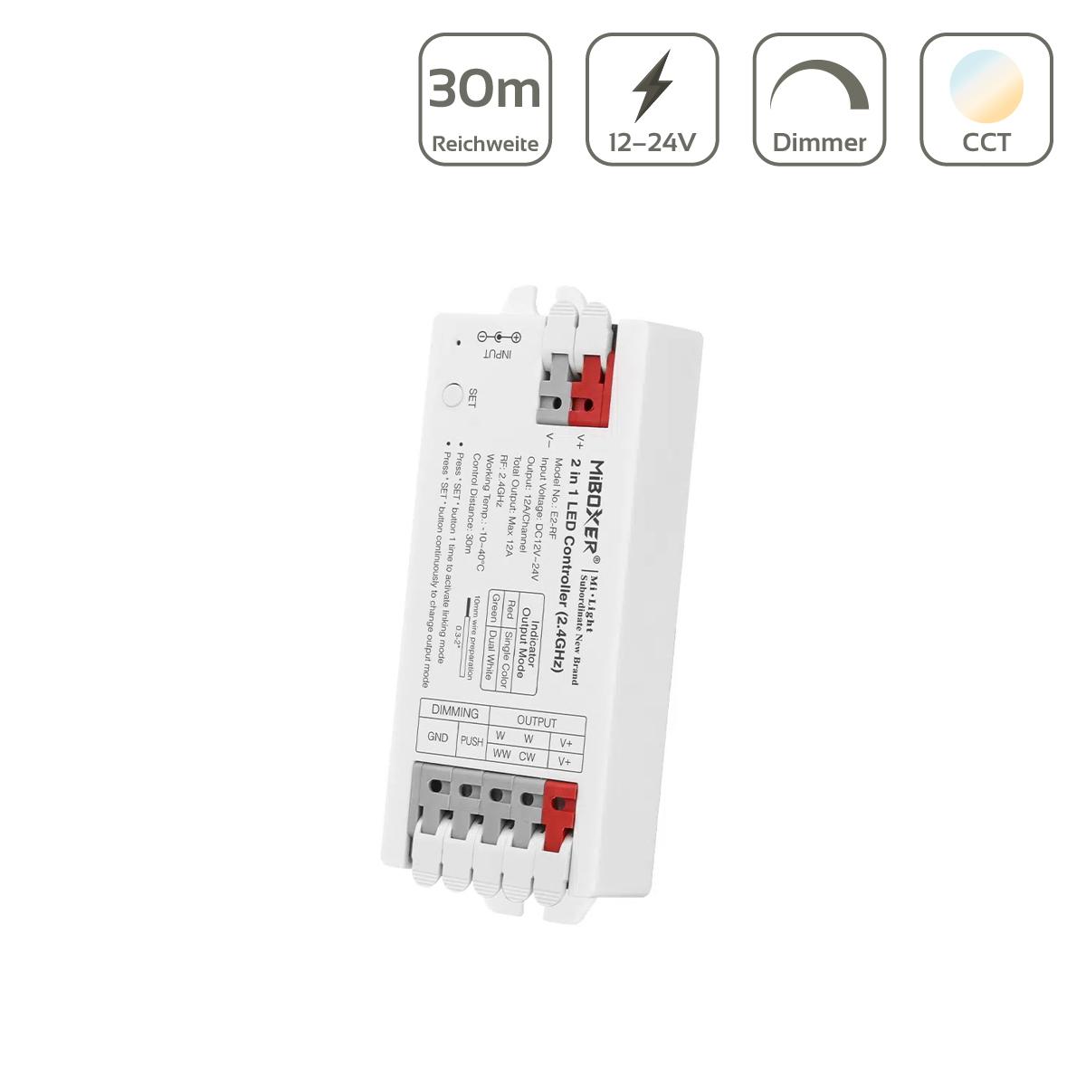 MiBoxer CCT LED Controller 2 in 1 Einfarbig / Dual White 12/24V Steuerung E2-RF