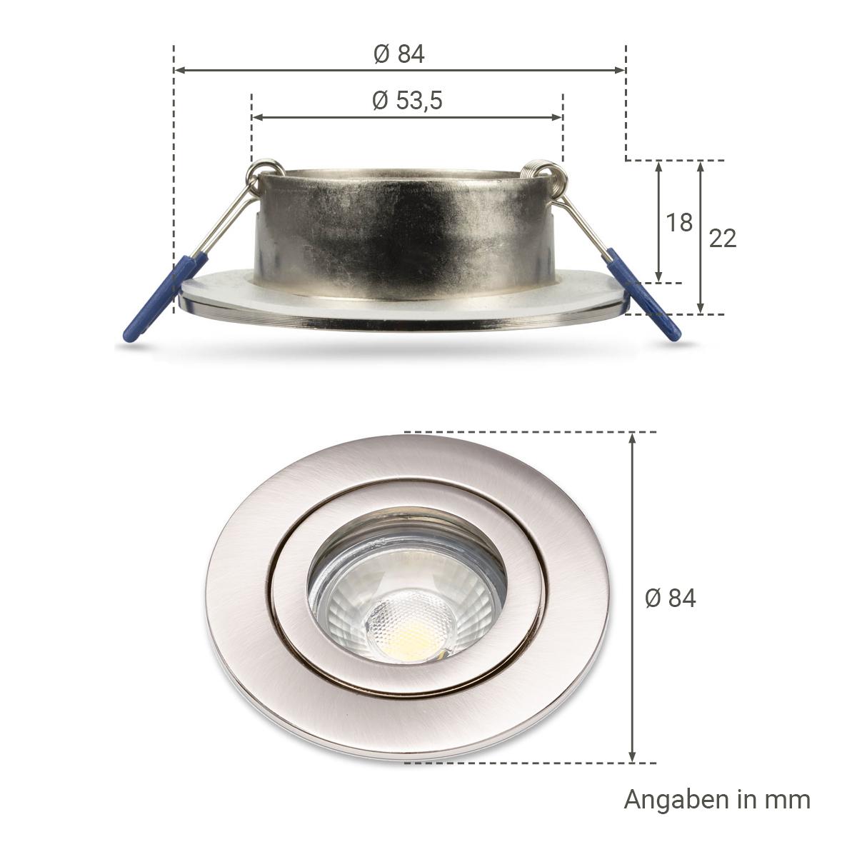 Einbauspot IP44 rund - Farbe: Edelstahl gebürstet - LED Leuchtmittel: GU10 5W neutralweiß dimmbar