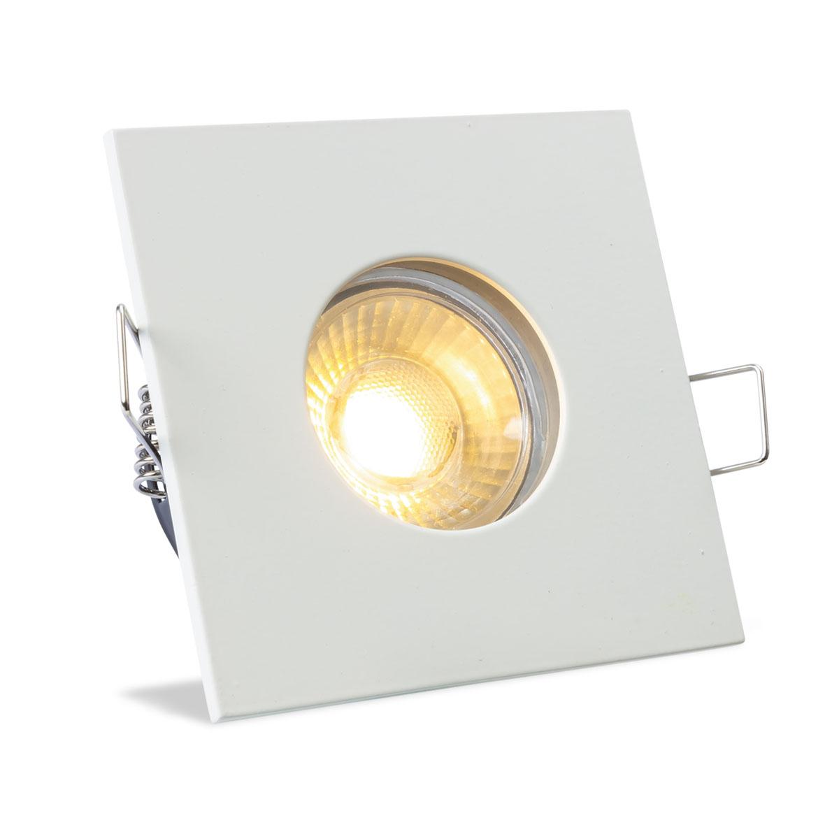 Einbauspot IP65 eckig - Abdeckring:  weiß - LED Leuchtmittel:  GU10 5W warmweiß dimmbar