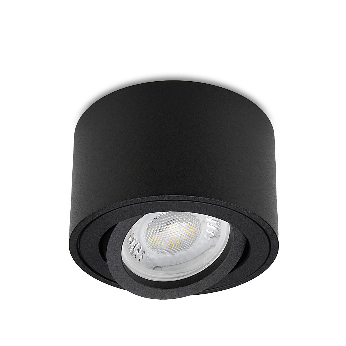 Flacher Aufbaustrahler schwarz rund schwenkbar Deckenleuchte - LED Leuchtmittel:  5W Neutralweiß 230V 60°