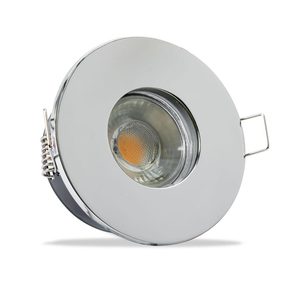 Einbauspot IP65 rund - Abdeckring:  chromfarbig - LED Leuchtmittel:  GU10 5W warmweiß