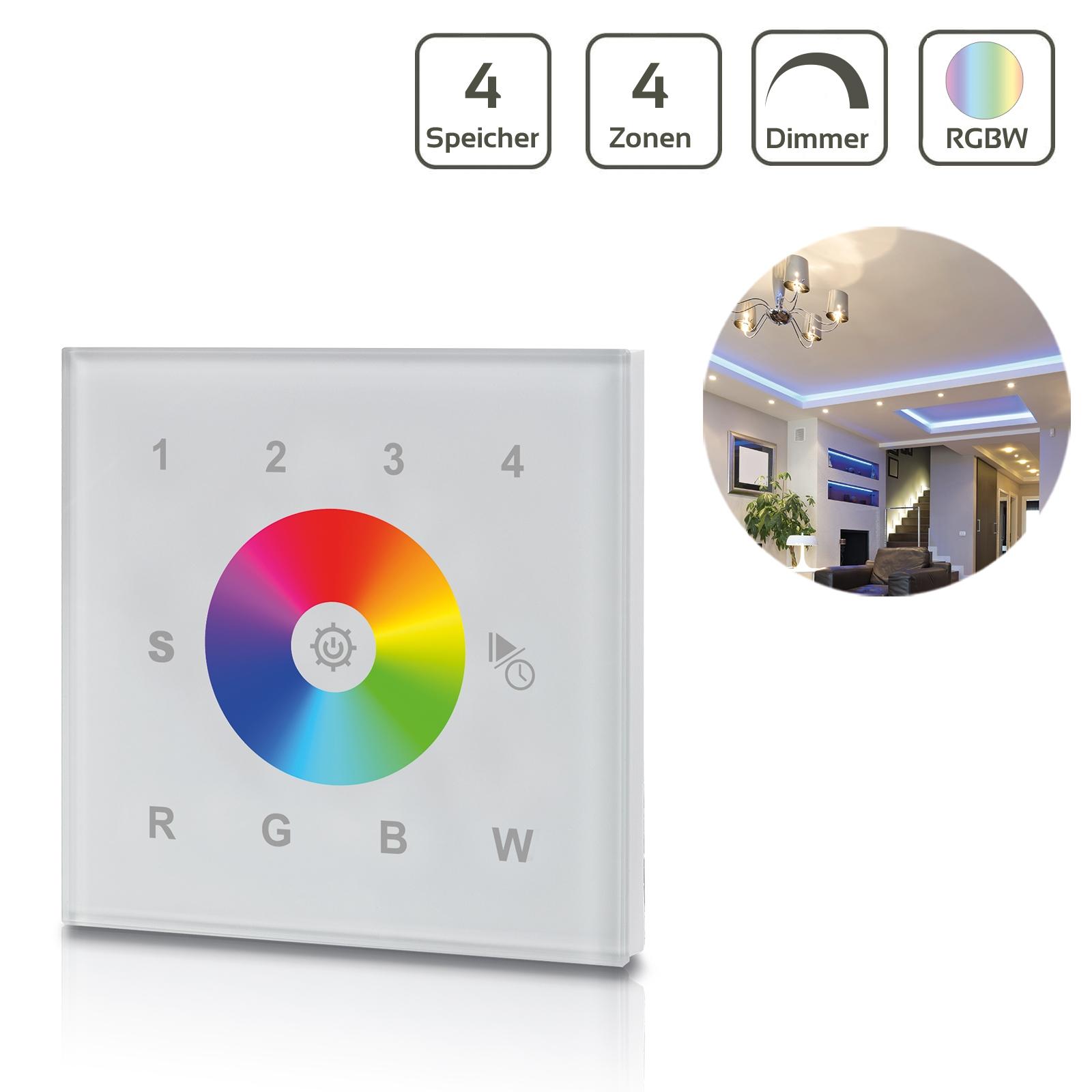 RGBW Wandsteuerung ATOS4, 4-Zonen, Touch-Glas weiss