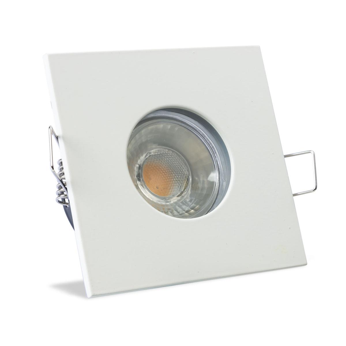 Einbauspot IP65 eckig - Abdeckring:  weiß - LED Leuchtmittel:  GU10 5W warmweiß dimmbar