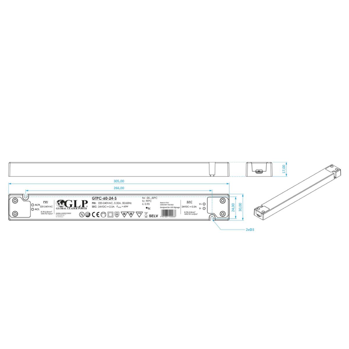 GLP GTPC-60-12-S LED Netzteil extrem flach für Möbeleinbau 60W 12V 5A IP20 Schaltnetzteil CV