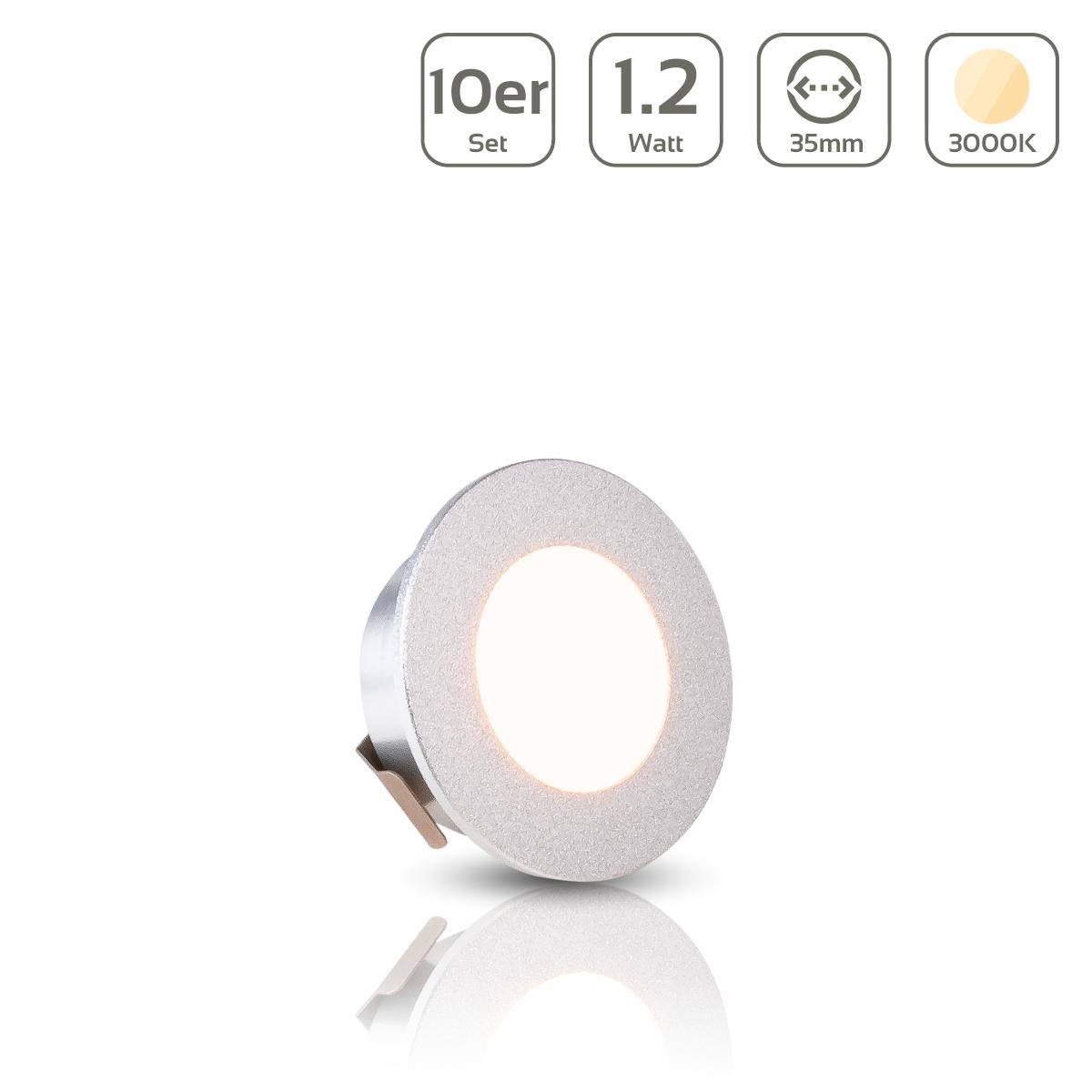 LED Mini Einbauspot rund 1.2W 12V IP20 Ausschnitt Ø32mm - Lichtfarbe: Warmweiß 3000K - Anzahl: 10x
