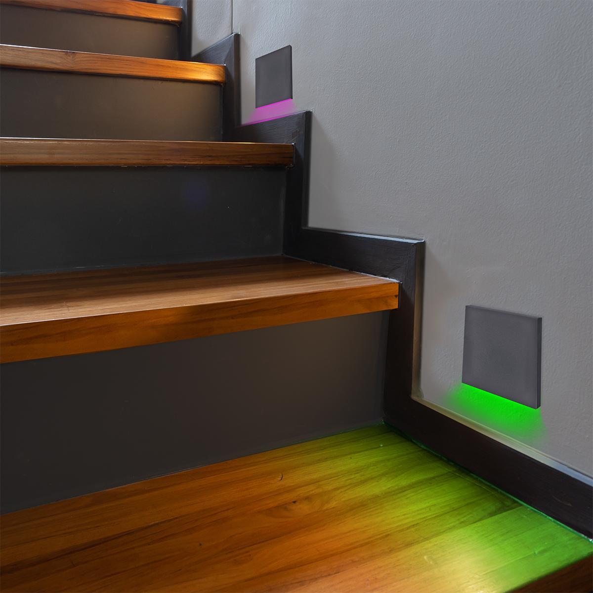 LED Treppenbeleuchtung 230V Wandeinbauleuchte eckig schwarz - Lichtfarbe: RGB Warmweiß 3W
