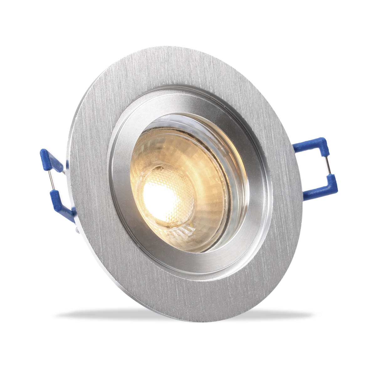 Einbauspot IP44 rund - Abdeckring:  Silber-gebürstet - LED Leuchtmittel:  GU10 5W neutralweiß