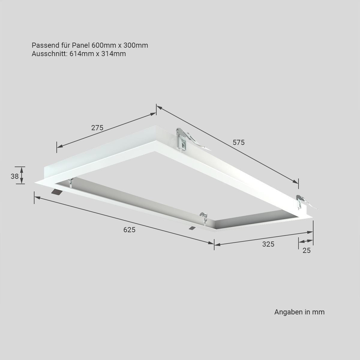 LED Panel Einbaurahmen 30x60cm weiß Deckeneinbau Montagerahmen für Rigipskartondecke