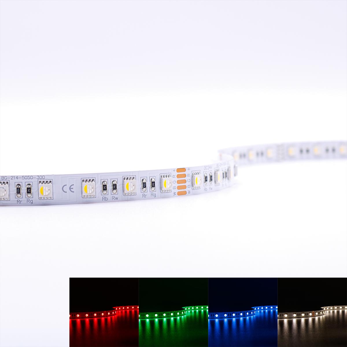 Strip RGBW 24V LED Streifen 5M 15W/m 60LED/m 12mm IP20 Farbwechsel RGB+4000K