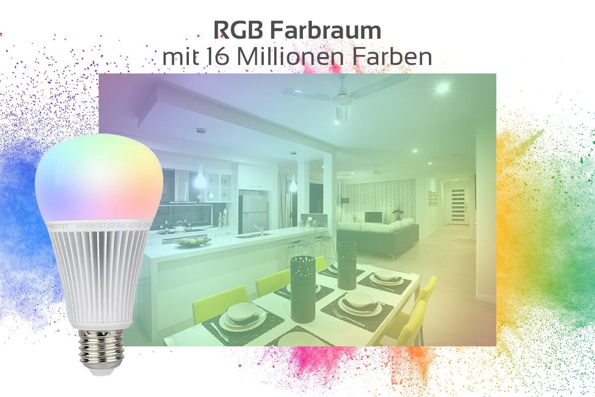 MiBoxer RGB+CCT Lampe 9W E27 | 2.4GHz WiFi ready | FUT012