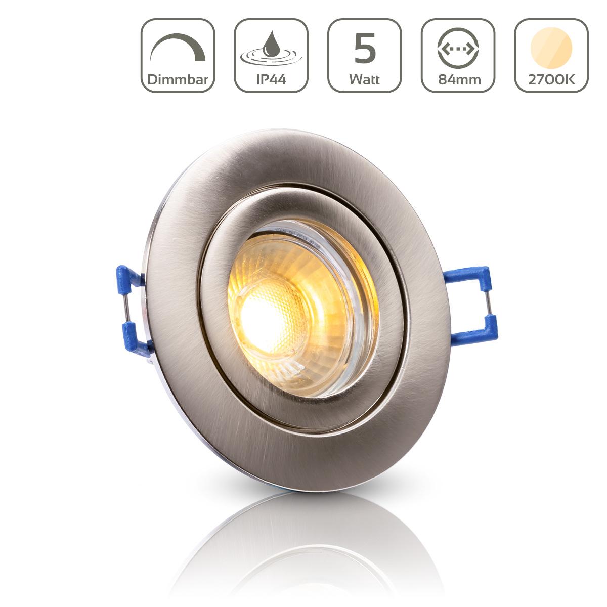 Einbauspot IP44 rund - Farbe: Silber gebürstet - LED Leuchtmittel:  GU10 5W warmweiß dimmbar