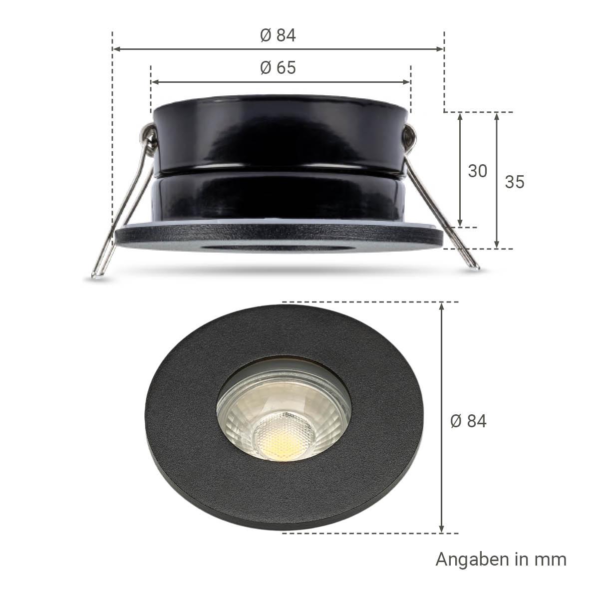 Einbauspot IP65 rund - Abdeckring: schwarz - LED Leuchtmittel:  GU10 3W RGBW